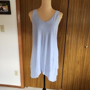 Sky Blue Women's Sleeveless Tank Top. Asymetrical Hem.